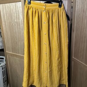 Yellow/gold colored striped button up skirt